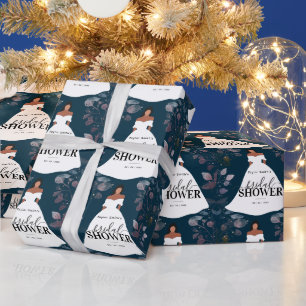 Papel De Regalo Flor ruidosa de Borgoña Ducha de novia Marina Azul