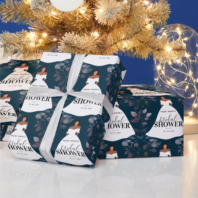 Papel De Regalo Flor ruidosa de Borgoña Ducha de novia Marina Azul (Vacaciones)