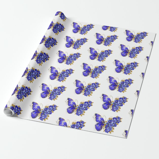 Papel De Regalo Flor Sapphire Mariposa (Desenrollado)