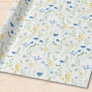 Papel De Regalo Flor silvestre acuarela azul