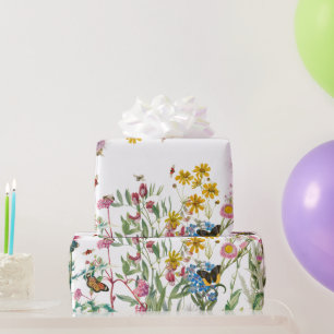 Papel De Regalo Flor silvestre acuarela Insectos Jardín de primave