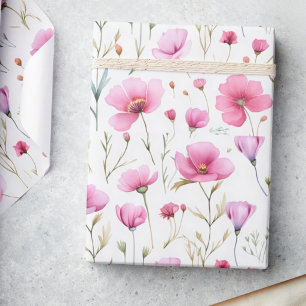 Papel De Regalo Flor silvestre acuarela rosa