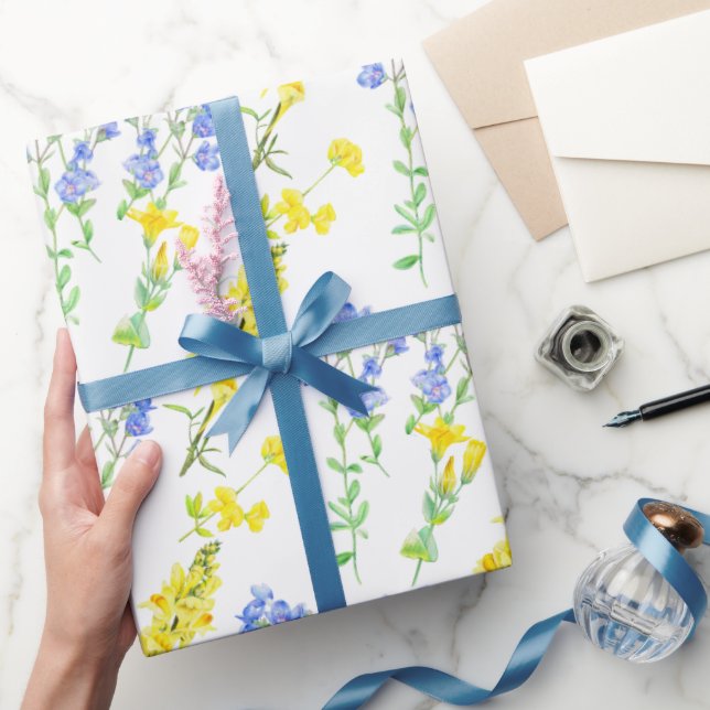 Papel De Regalo Flor silvestre azul acuarela botánica (Regalar)