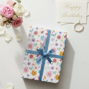 Papel De Regalo Flor Silvestre Bohemio Azul Púrpura Rosa