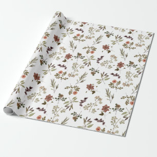Papel De Regalo Flor silvestre de Borgoña verde