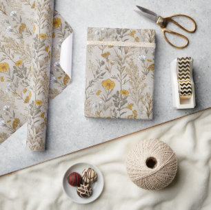 Papel De Regalo Flor silvestre de color amarillo mostaza