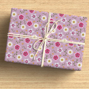 Papel De Regalo Flor silvestre moderna rosa botánica dibujada a ma