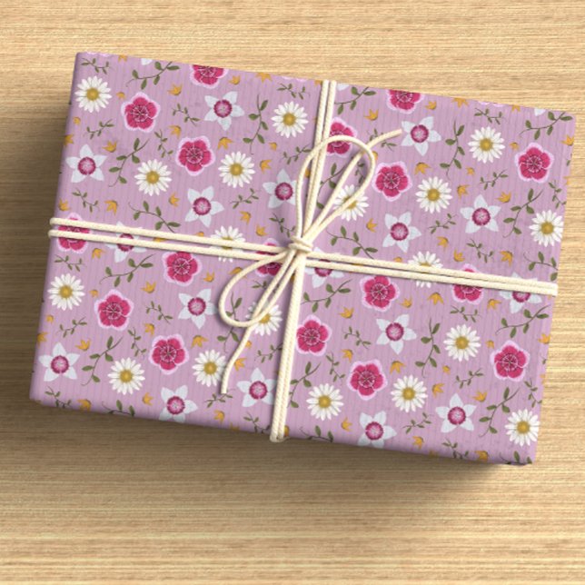 Papel De Regalo Flor silvestre moderna rosa botánica dibujada a ma (Subido por el creador)