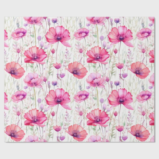 Papel De Regalo Flor silvestre rosa romántica (Superficie plana)