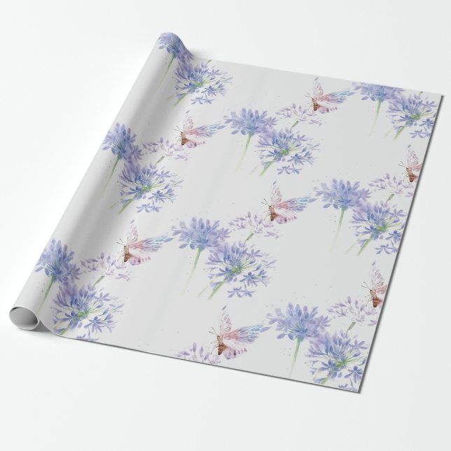 Papel De Regalo Flor suave de mariposa Delicada Flor de jardín Flo (Desenrollado)
