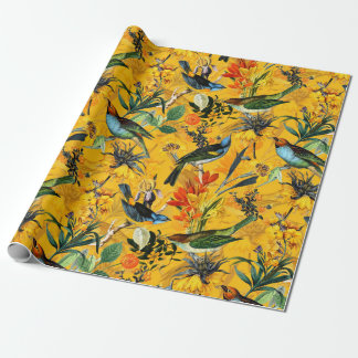 Papel De Regalo Flor tropical antigua y patrón de jungla de aves