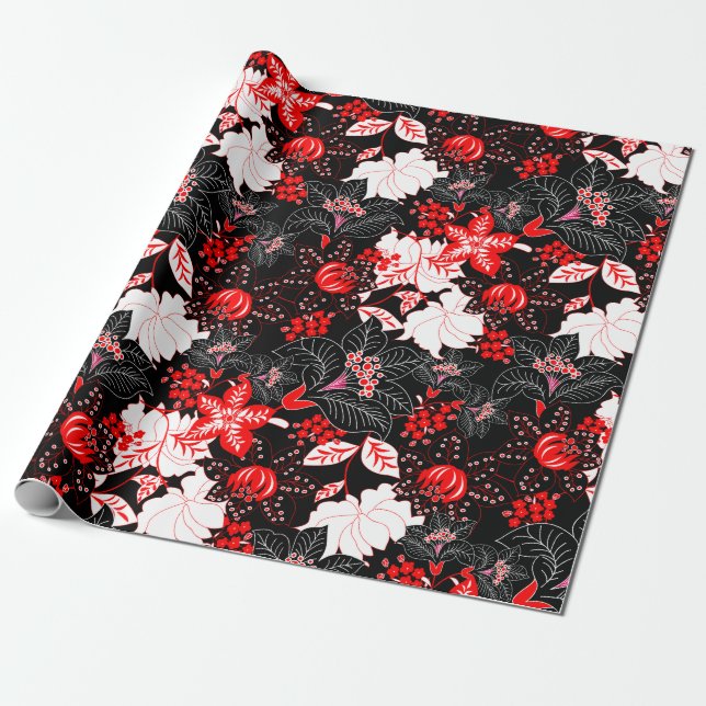 Papel De Regalo Flor tropical roja detallada (Desenrollado)