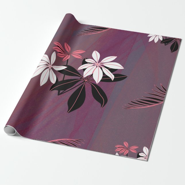 Papel De Regalo Flor tropical rosa blanca y negra (Desenrollado)