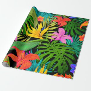 Papel De Regalo Flor tropical y hoja de palma Hawaití colorido