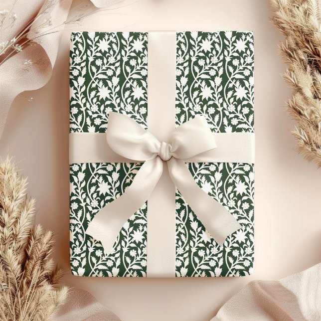 Papel De Regalo Flor verde inspirada en la impresión en bloque (Subido por el creador)