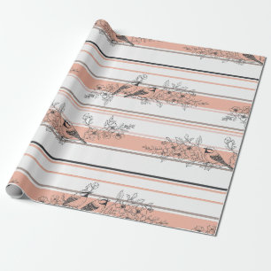 Papel De Regalo Flor Vintage de Pájaro con Raya de Toile (12)
