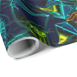 Papel De Regalo Flor virtual em azul gradiente, estilhaçada