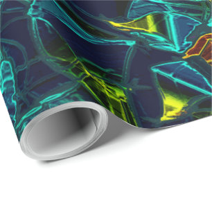 Papel De Regalo Flor virtual em azul gradiente, estilhaçada