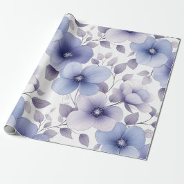 Papel De Regalo Flora acuática azul claro y de lavanda