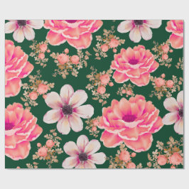 Papel De Regalo Flora de color de agua rojo verde