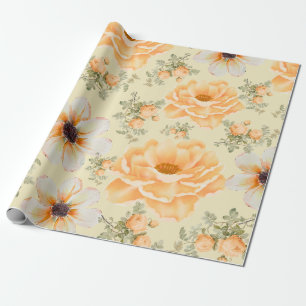 Papel De Regalo Flora de color de agua verde amarillo
