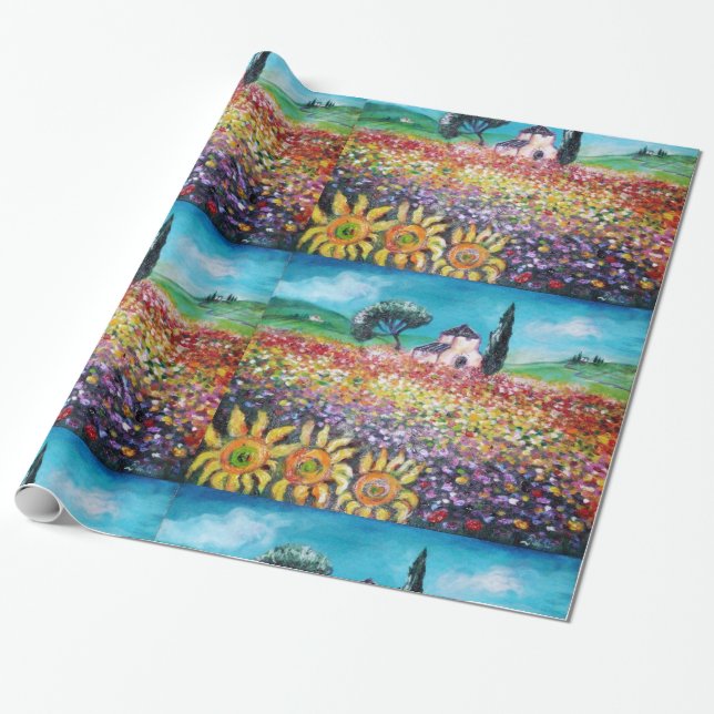 Papel De Regalo FLORA EN TOSCANA/ Campos, Cachorros y girasoles (Desenrollado)