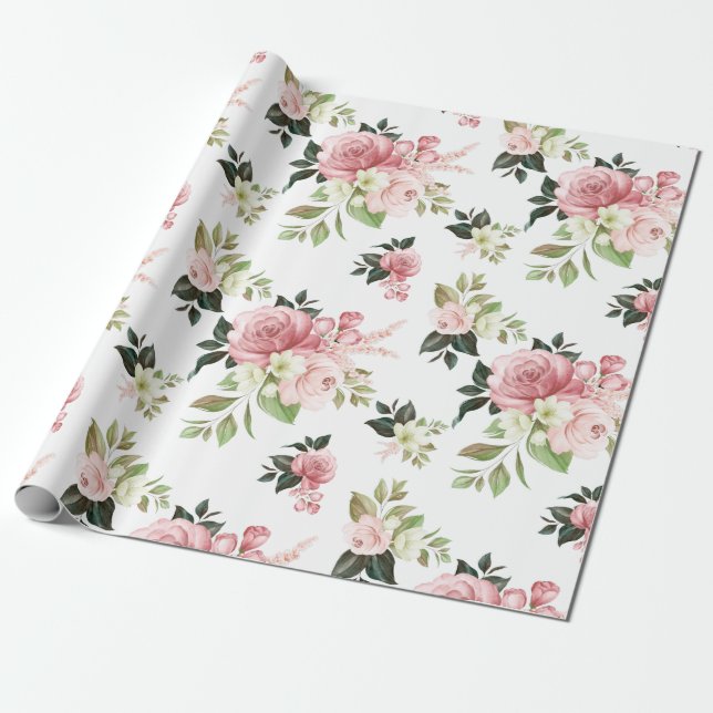 Papel De Regalo Flora rosa acuarela (Desenrollado)