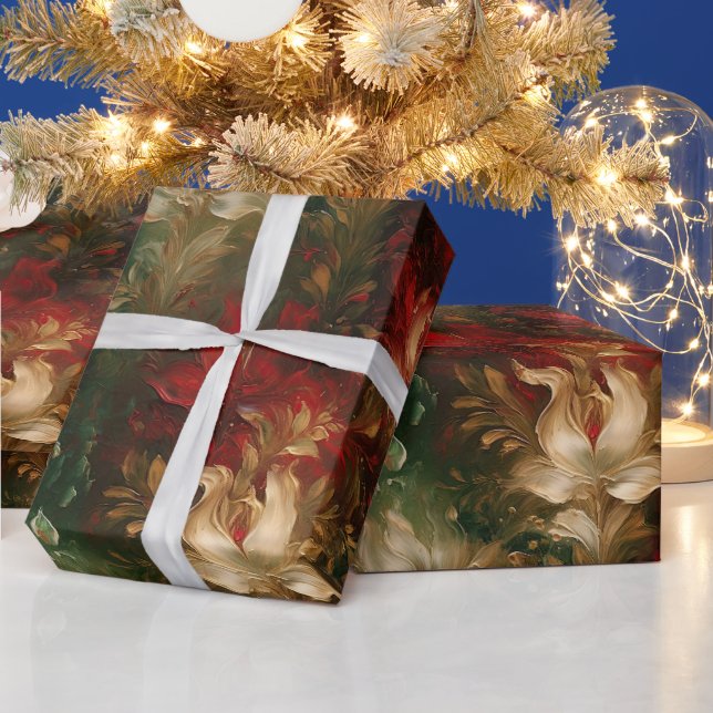 Papel De Regalo Flora verde blanca roja (Vacaciones)