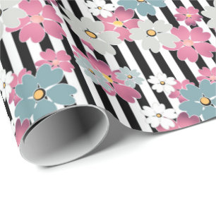Papel De Regalo Floral, a rayas