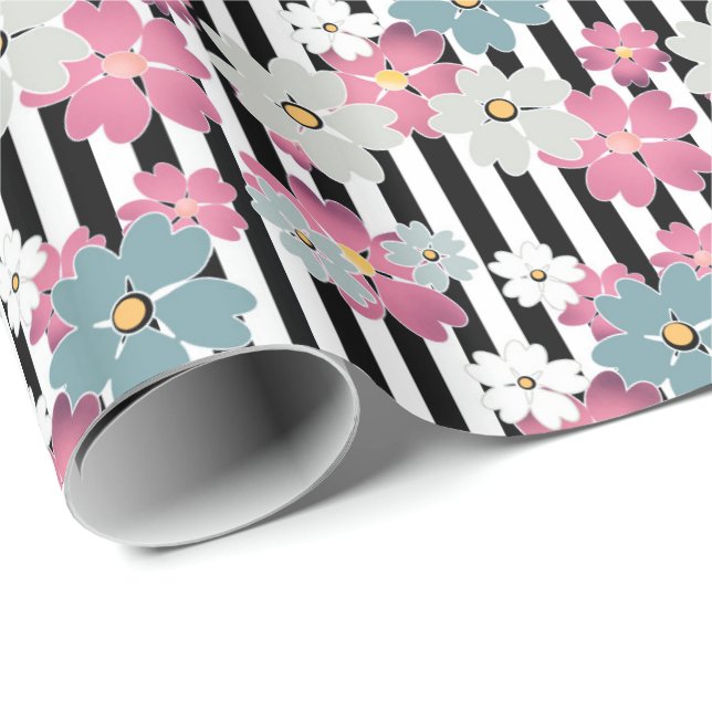 Papel De Regalo Floral, a rayas (Esquina del rollo)