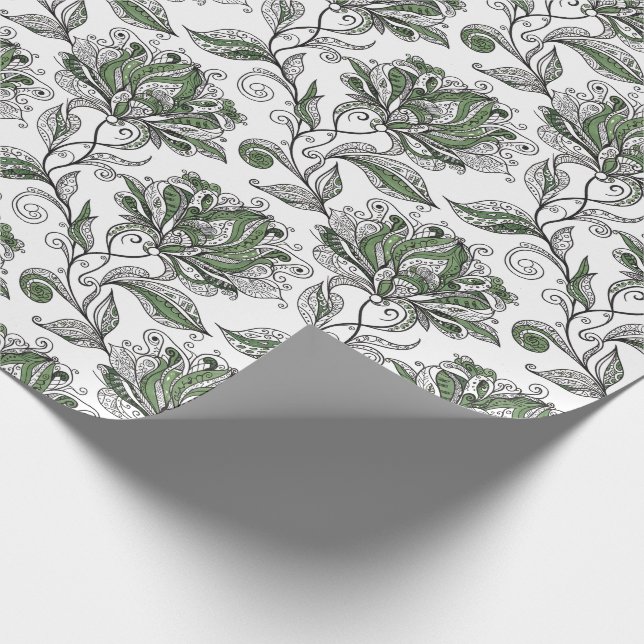 Papel De Regalo Floral Abstract Doodle Art Style Shades of Green (Esquina)