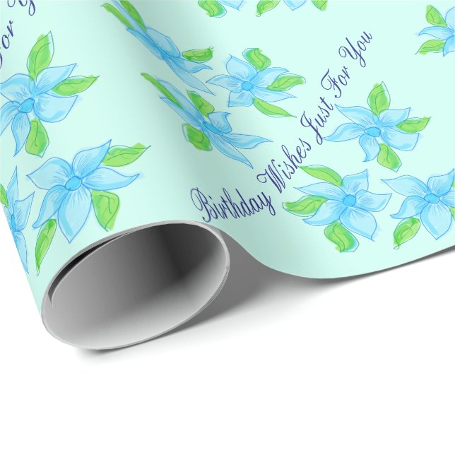 Papel De Regalo Floral Acentuada con azul (Esquina del rollo)