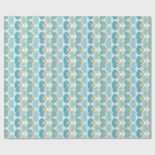 Papel De Regalo Floral Acuarela Azul y Amarillo