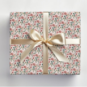 Papel De Regalo Floral Acuarela Blanca Rosa
