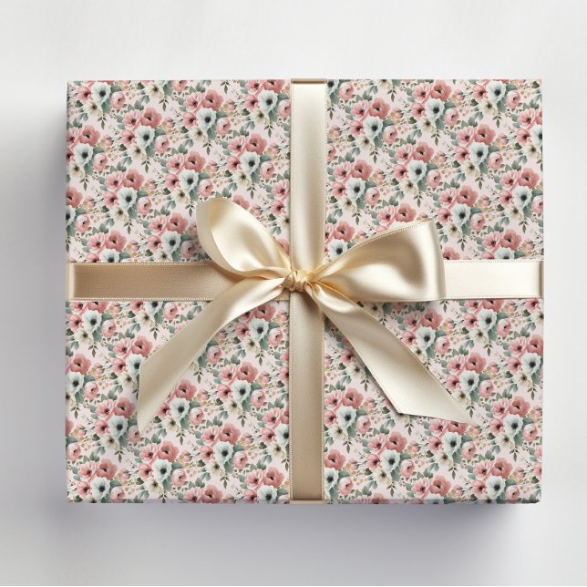Papel De Regalo Floral Acuarela Blanca Rosa (Elegant pink and white watercolor floral wrapping paper)