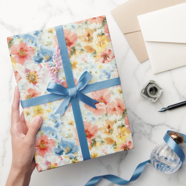 Papel de Regalo Floral Acuarela Boho Flores Silves (Regalar)