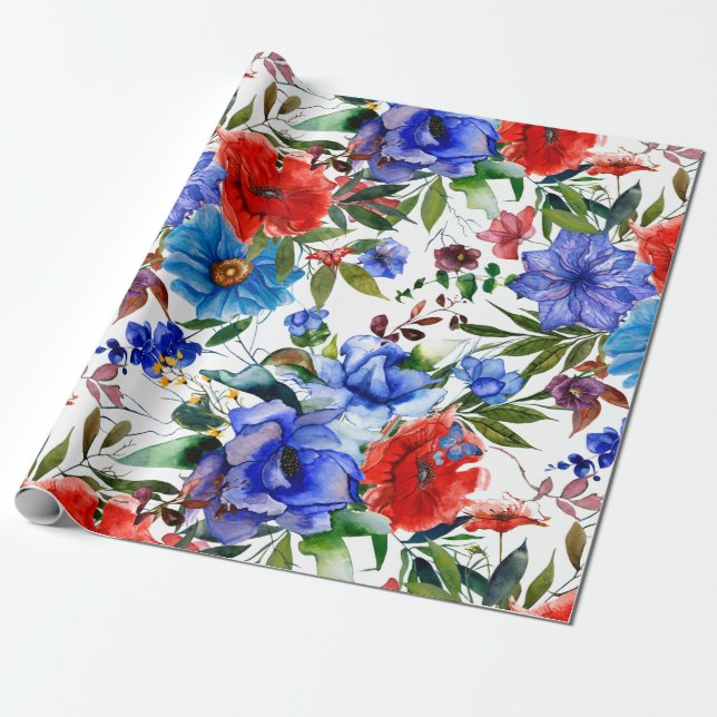 Papel De Regalo Floral acuarela colorida (Desenrollado)