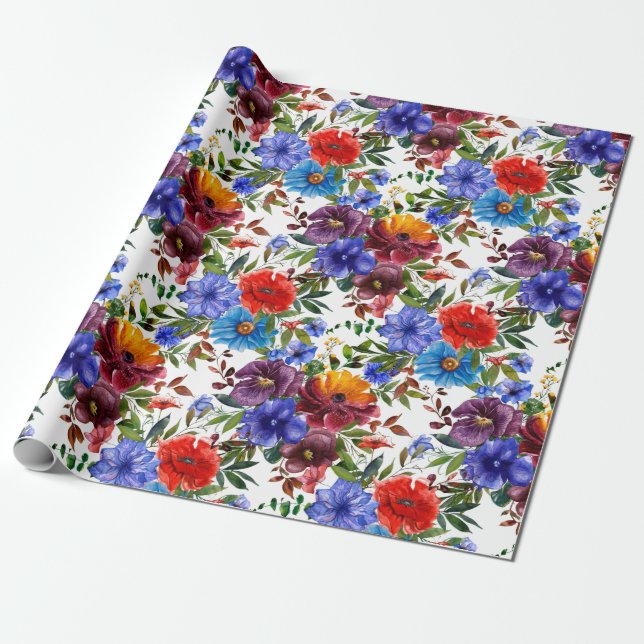 Papel De Regalo Floral acuarela colorida (Desenrollado)