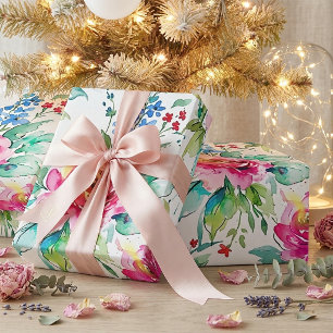 Papel De Regalo Floral Acuarela Elegante – Rosas Rosadas Sin Costu