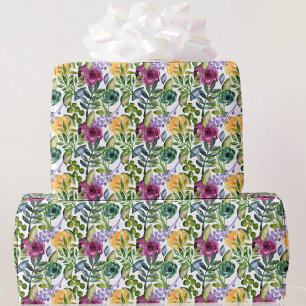 Papel De Regalo Floral acuarela en regalo verde morado amarillo