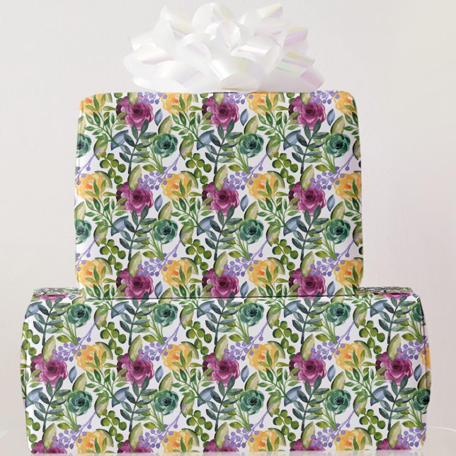 Papel De Regalo Floral acuarela en regalo verde morado amarillo (Subido por el creador)