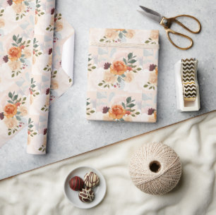 Papel De Regalo Floral acuarela otoño naranja