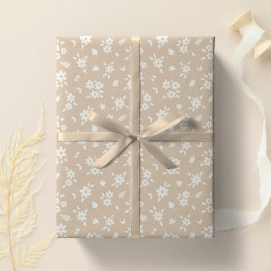 Papel De Regalo Floral Alegre Suave Neutro Pálido Beige Marrón Cla