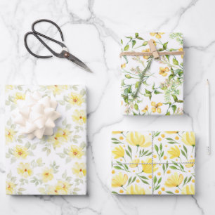 Papel de Regalo Floral Amarillo, Envoltura de Rega