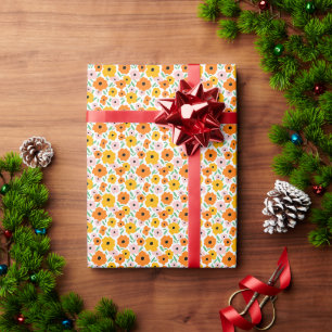 Papel De Regalo floral amarillo naranja
