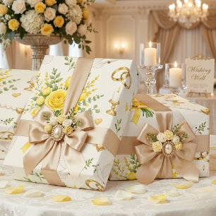 Papel de Regalo Floral Amarillo para Bodas y Compr
