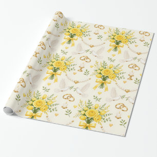 Papel de Regalo Floral Amarillo para Bodas y Compr