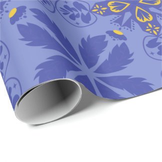 Papel De Regalo floral and geometric pattern in gold and blue 