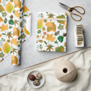 Papel De Regalo Floral Autumn with Green and Yellow Natural