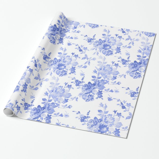 Papel De Regalo Floral azul acuático (Desenrollado)